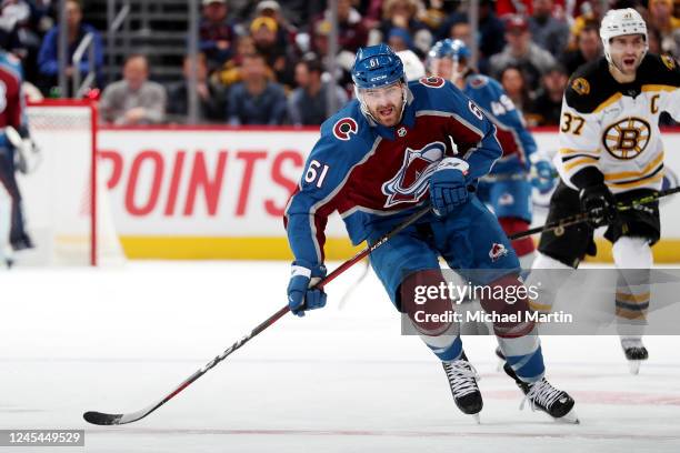 Martin Kaut of the Colorado Avalanche skates against the Boston Bruins at Ball Arena on December 7, 2022 in Denver, Colorado.