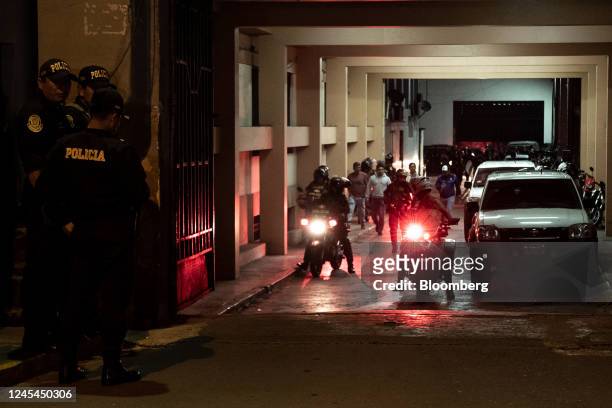 Police officers at the Lima Prefecture where Pedro Castillo, Peru's former president, is held following his impeachment and arrest in Lima, Peru, on...