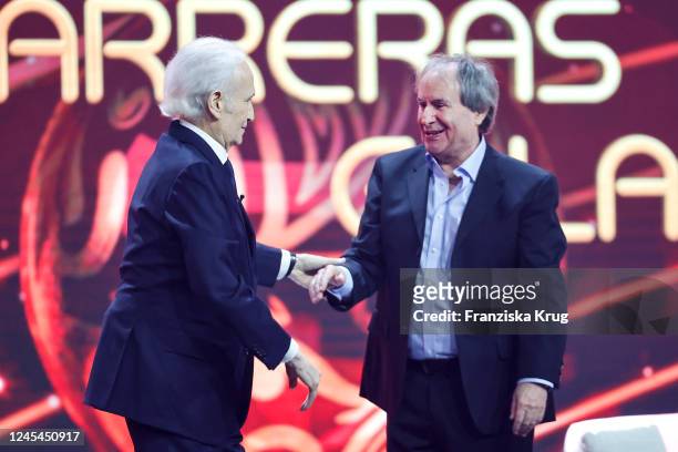 Jose Carreras and Chris de Burgh during the 28th annual Jose Carreras Gala at Media City Leipzig on December 7, 2022 in Leipzig, Germany.