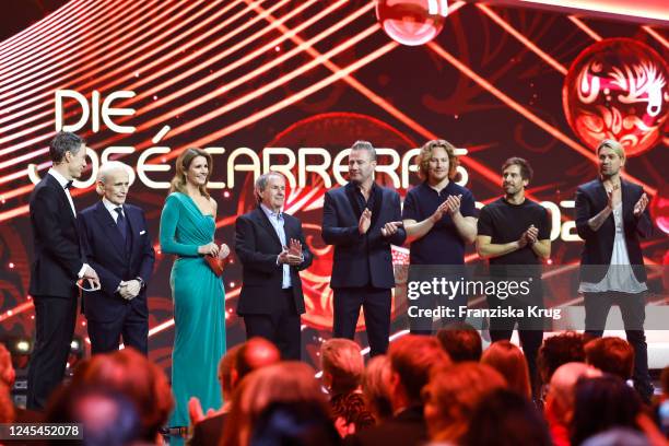 Sven Lorig, Jose Carreras and Mareile Hoeppner and guests during the 28th annual Jose Carreras Gala at Media City Leipzig on December 7, 2022 in...