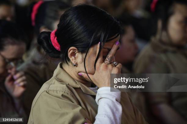 Inmates attend the celebration of 'Day of the Candles' at El Buen Pastor Women's Prison in Bogota, Colombia, on December 07, 2022. Colombian people...