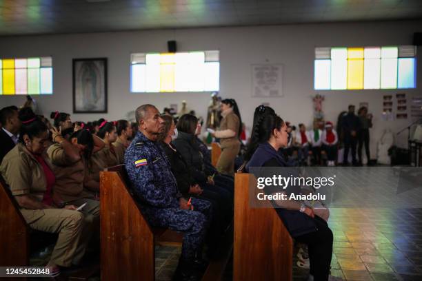 Inmates attend the celebration of 'Day of the Candles' at El Buen Pastor Women's Prison in Bogota, Colombia, on December 07, 2022. Colombian people...