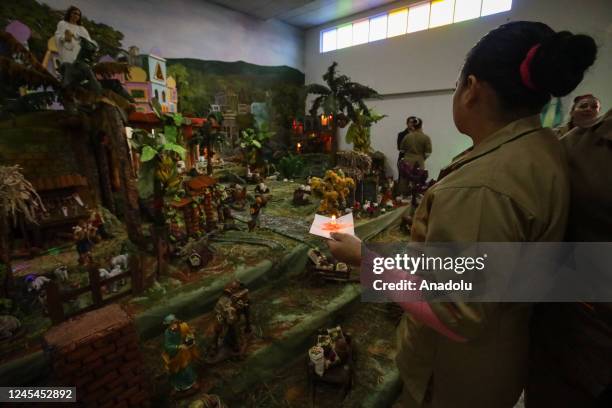 Inmates attend the celebration of 'Day of the Candles' at El Buen Pastor Women's Prison in Bogota, Colombia, on December 07, 2022. Colombian people...