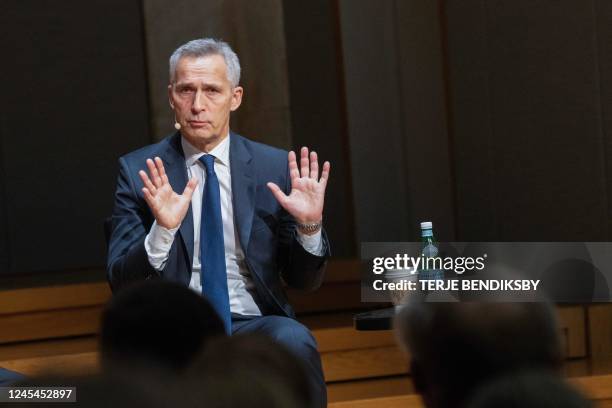 Secretary General Jens Stoltenberg gives a lecture on Russia, Ukraine and NATO's security policy challenges during the Civita breakfast in the...