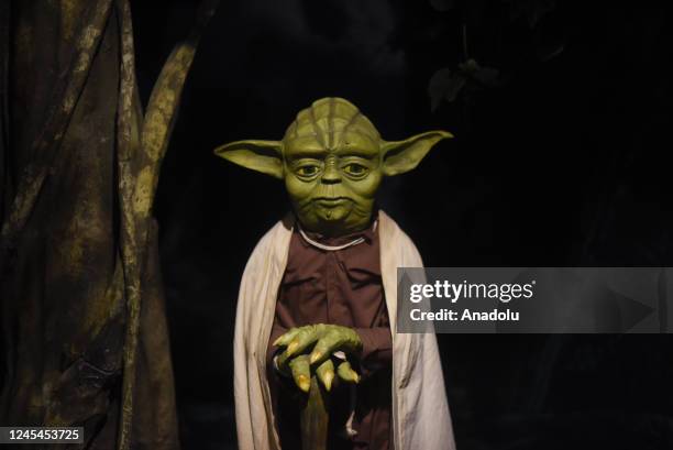 Life-size wax figure of Star Wars character, Master Yoda in wax figure exhibition, which is delivered from Dreamland Wax Museum at the AquaRio lobby...