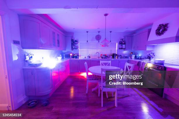 Long exposure photograph showing a kitchen illuminated by lights from electrical devices left on at a home near Chelmsford, UK, on Tuesday, May 3,...