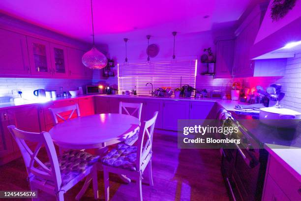 Long exposure photograph showing a kitchen illuminated by lights from electrical devices left on at a home near Chelmsford, UK, on Tuesday, May 3,...