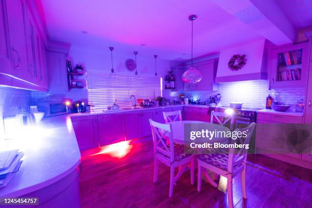 Long exposure photograph showing a kitchen illuminated by lights from electrical devices left on at a home near Chelmsford, UK, on Tuesday, May 3,...