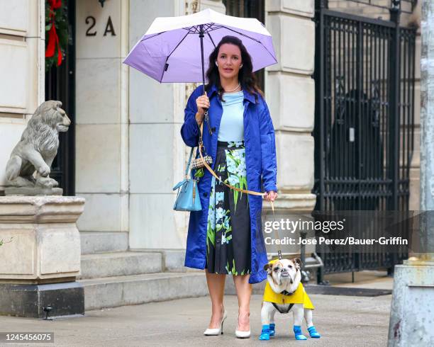 Kristin Davis is seen on the film set of the 'And Just Like That' on December 07, 2022 in New York City.