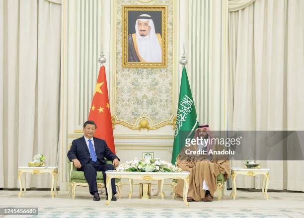 Chinese President, Xi Jinping meets by Crown Prince of Saudi Arabia Mohammed bin Salman Al Saud following an official welcoming ceremony at the...