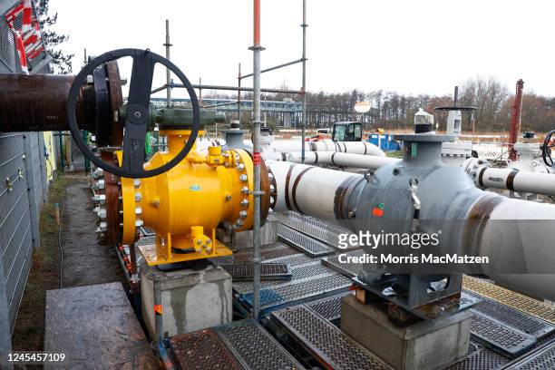 Pipes that will connect the new LNG Brunsbuettel terminal to Germany's northern natural gas pipeline network are seen on December 8, 2022 near...