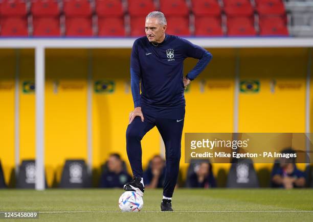 Brazil manager Tite during a training session at the Al Arabi SC Stadium in Doha, Qatar. Picture date: Thursday December 8, 2022.