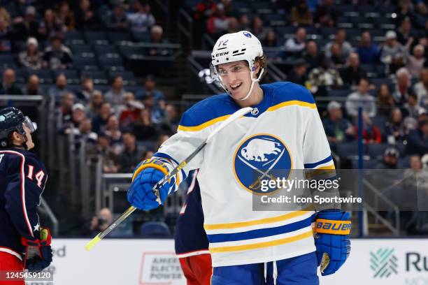 Buffalo Sabres center Tage Thompson during the second period in a game between the Columbus Blue Jackets and the Buffalo Sabres on December 7 at...
