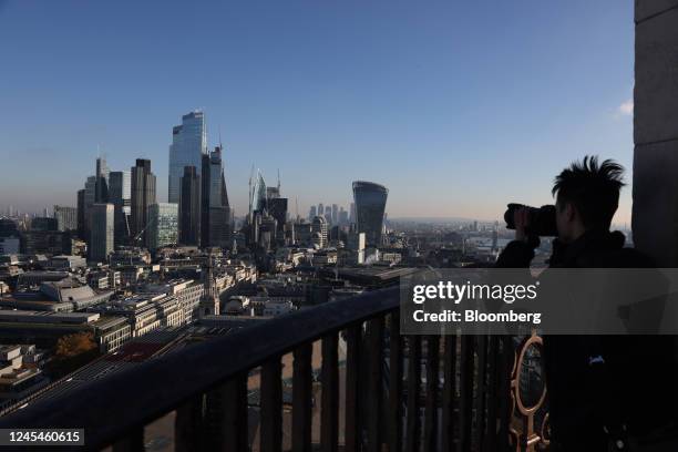 Skyscrapers in the square mile financial district of the City of London, UK, on Thursday, Dec. 8, 2022. The UK government is set to announce a...