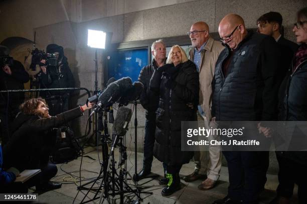 Harry Dunn's stepfather Bruce Charles, mother Charlotte Charles, family spokesman Radd Seiger and father Tim Dunn speak to media after the sentencing...