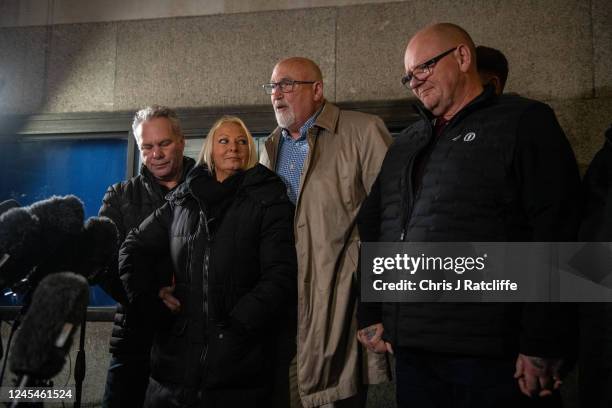 Harry Dunn's stepfather Bruce Charles, mother Charlotte Charles, family spokesman Radd Seiger and father Tim Dunn speak to media after the sentencing...