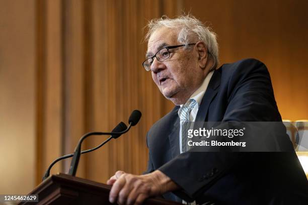 Representative Barney Frank, a Democrat from Massachusetts, speaks during a bill enrollment ceremony for H.R. 8408, the Respect for Marriage Act, at...