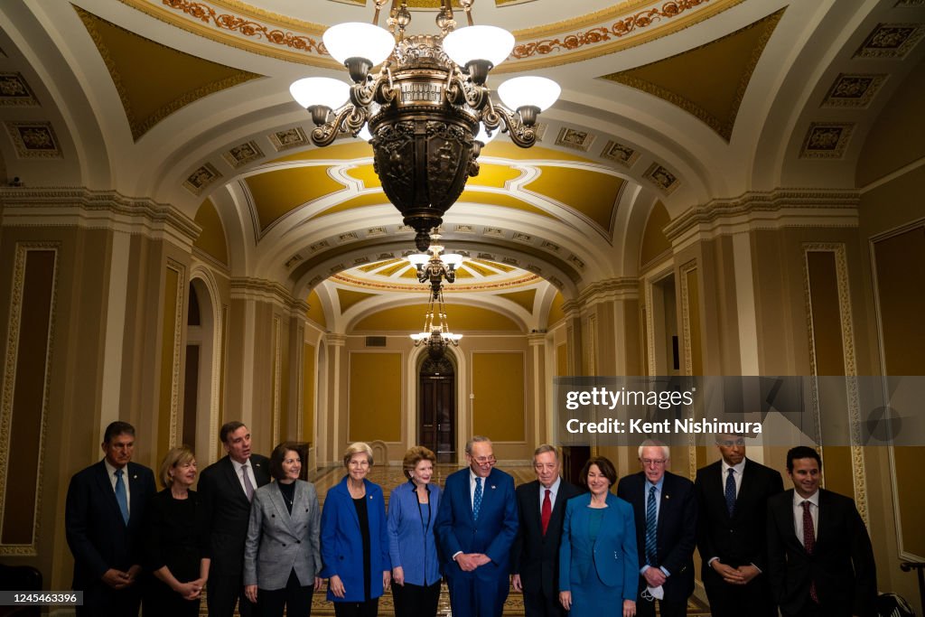 Senate Democratic Leadership Members pose for a group photo after ...