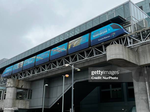 Terminal-link train at Toronto Pearson International Airport in Mississauga, Ontario, Canada, on May 02, 2022. Pearson International Airport is...