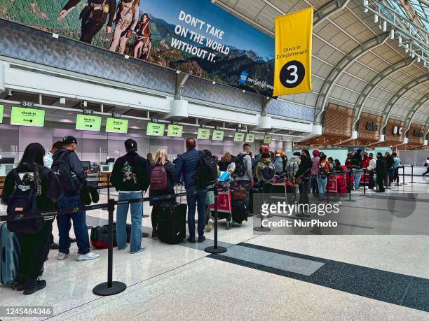 Long line of travelers waiting at Toronto Pearson International Airport in Mississauga, Ontario, Canada, on May 02, 2022. Pearson International...