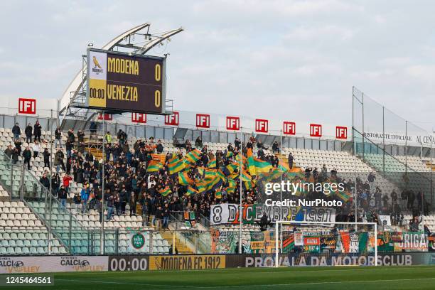 Modena celebrates the victory during the Italian soccer Serie B match Modena  FC vs Cagliari Calcio on February 03, 2023 at the Alberto Braglia stadium  in Modena, Italy (Photo by Luca Diliberto/LiveMedia