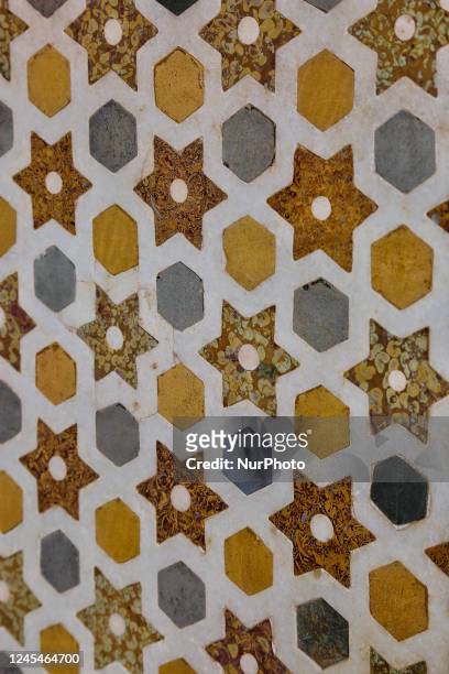 Ornate patterns adorn the mausoleum of Itmad-ud-Daulah's tomb in Agra, Uttar Pradesh, India, on May 04, 2022. The Tomb of Itimad-ud-Daulah was built...