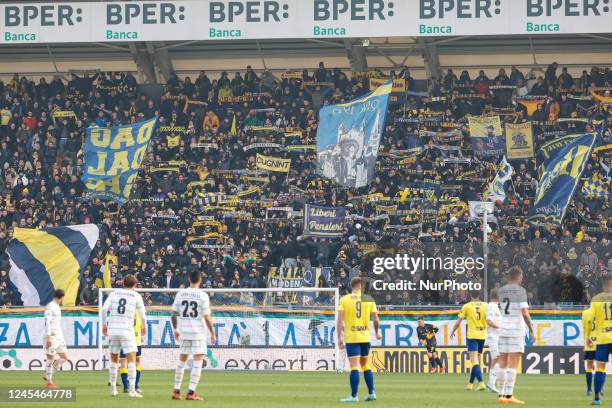 Modena celebrates the victory during the Italian soccer Serie B match Modena  FC vs Cagliari Calcio on February 03, 2023 at the Alberto Braglia stadium  in Modena, Italy (Photo by Luca Diliberto/LiveMedia