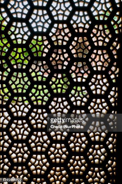 Detail if the Jali at the mausoleum of Itmad-ud-Daulah's tomb in Agra, Uttar Pradesh, India, on May 04, 2022. The Tomb of Itimad-ud-Daulah was built...