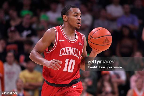 Cornell forward Chuks Uzoka handles the ball in the second half as the Miami Hurricanes faced the Cornell Big Red on December 7 at the Watsco Center...