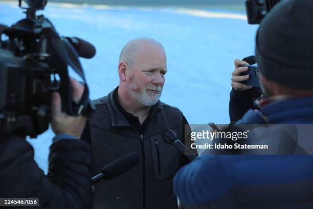 Moscow Police Chief James Fry answers a handful of questions from reporters outside the home in Moscow where four University of Idaho students were...