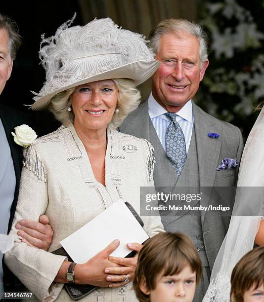 Camilla, Duchess of Cornwall and Prince Charles, Prince of Wales attend the wedding of Ben Elliot and Mary-Clare Winwood at the church of St. Peter...