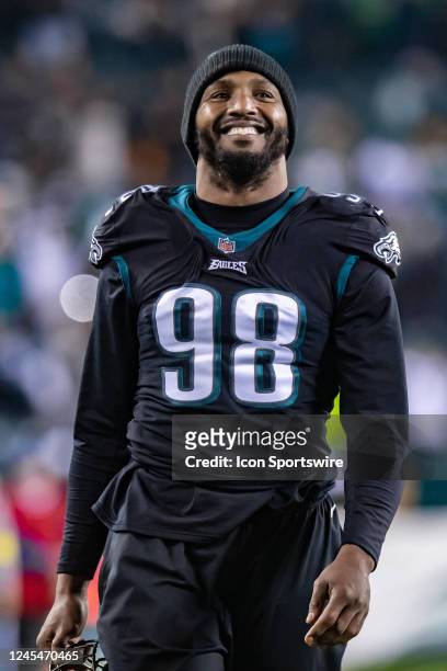 Philadelphia Eagles defensive end Robert Quinn exits the field after the National Football League game between the Green Bay Packers and Philadelphia...