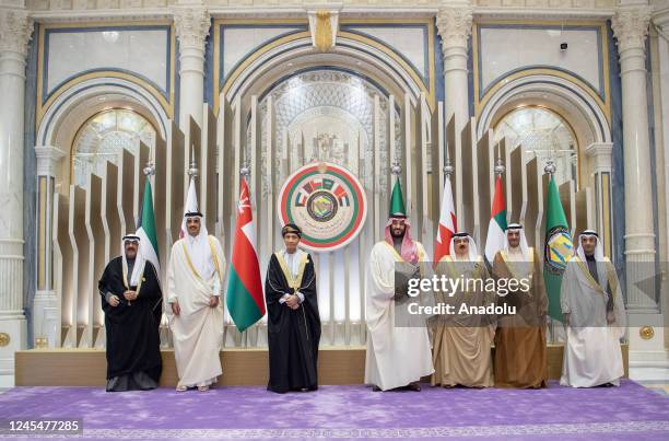 Omani Deputy Prime Minister Sayyid Fahd bin Mahmoud Al-Said , Emir of Qatar Sheikh Tamim bin Hamad Al-Thani , Crown Prince of Saudi Arabia Mohammad...