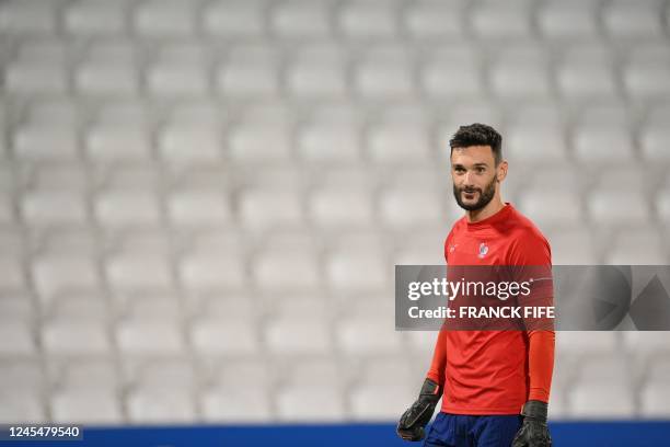 France's goalkeeper Hugo Lloris takes part in a training session at Al Sadd SC Stadium in Doha, on December 9 on the eve of the Qatar 2022 World Cup...