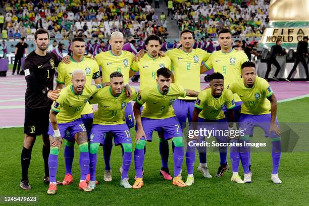 Alisson Becker of Brazil, Neymar of Brazil, Thiago Silva of Brazil, Raphinha of Brazil, Richarlison of Brazil, Marquinhos of Brazil, Lucas Paqueta of...