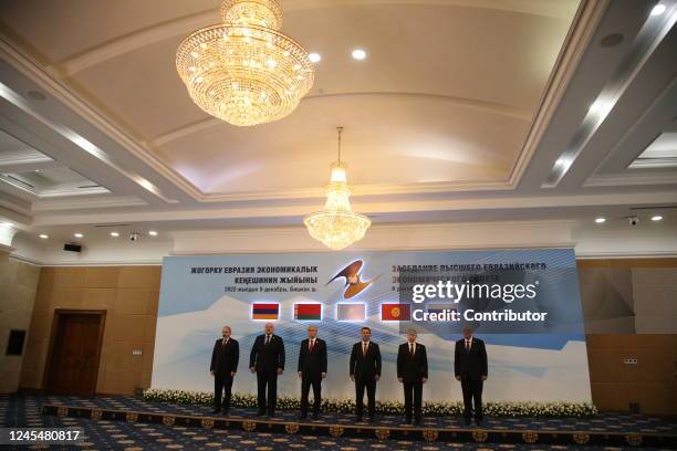 Armenian Prime Minister Nikol Pashinyan, Belarussian President Alexander Lukashenko, Kazakh President Kassym-Jomart Tokayev, Kyrgyz President Sadyr...