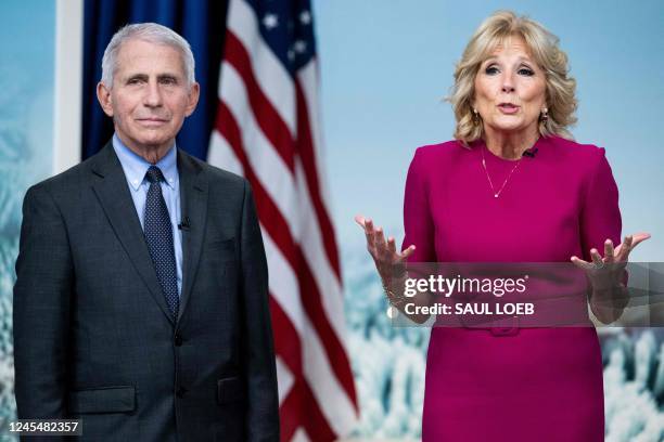 First Lady Jill Biden speaks about Covid vaccinations alongside Dr. Anthony Fauci, White House Chief Medical Advisor and Director of the National...