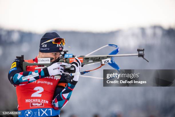 Vetle Sjaastad Christiansen of Norway at the shooting range during the Men 10 km Sprint at the BMW IBU World Cup Biathlon Hochfilzen on December 9,...