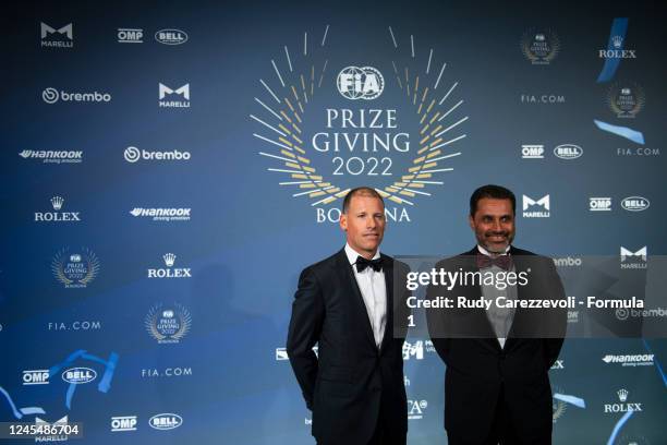 Nasser Al-Attiyah and Mathieu Baumel during the FIA Prize Giving at Bologna Fiere on December 9, 2022 in Bologna, Italy.