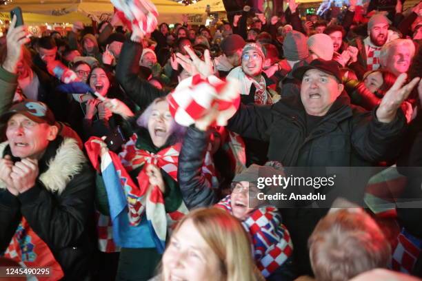 Croatian fans celebrate the victory of Croatian National Football team by defeating Brazil in the FIFA World Cup Qatar 2022 quarter final match in...