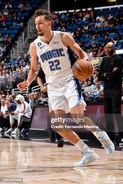 Franz Wagner of the Orlando Magic handles the ball against the Toronto Raptors on December 9, 2022 at Amway Center in Orlando, Florida. NOTE TO USER:...