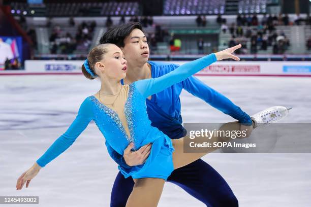 Cayla Smith and Andy Deng of United States of America compete during DAY1 - JR PAIRS S.P. ISU Grand Prix of Figure Skating Final Turin 2022 at...