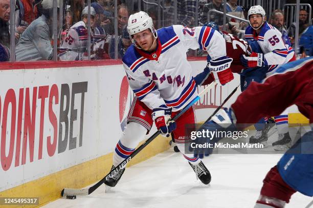 Adam Fox of the New York Rangers skates against the Colorado Avalanche at Ball Arena on December 9, 2022 in Denver, Colorado.