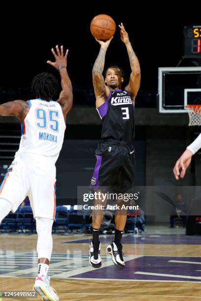 Trey Burke of the Stockton Kings shoots the ball against the Oklahoma City Blue during the match on December 9, 2022 at Stockton Arena in Stockton,...