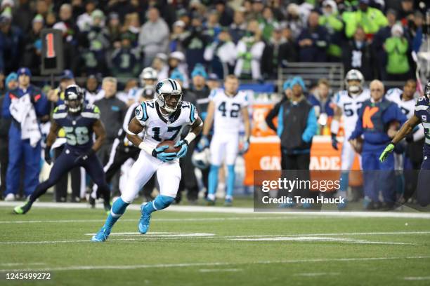 Carolina Panthers wide receiver Devin Funchess runs during an NFL game between the Seattle Seahawks and Carolina Panthers , Sunday, Dec 4 in Seattle.