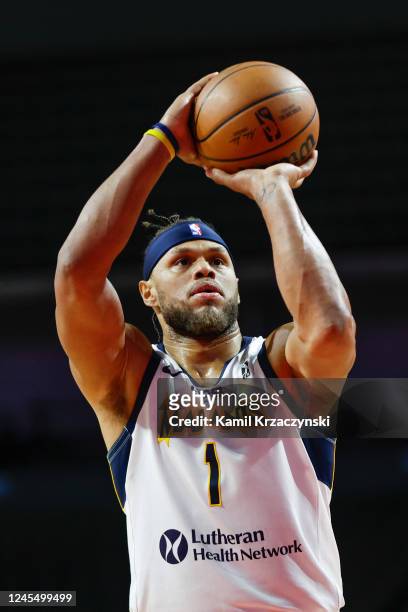 Justin Anderson of the Fort Wayne Mad Ants shoots a free throw against the Windy City Bulls during the first half of an NBA G-League game on December...