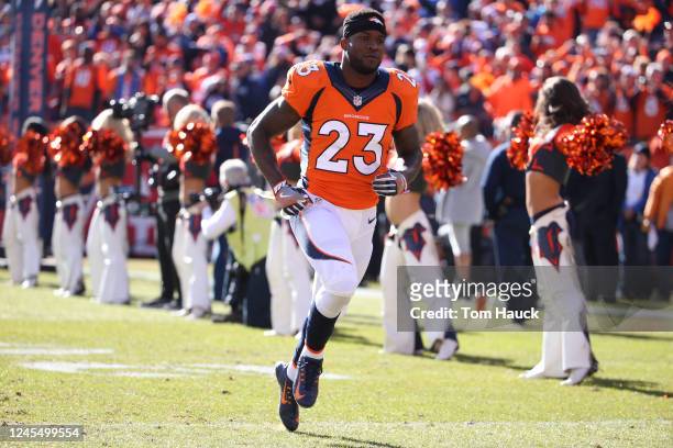 Denver Broncos running back Ronnie Hillman runs on the field during the NFL AFC Championship playoff football game between the Denver Broncos and the...