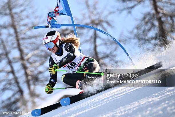 Italy's Roberta Melesi competes in the first run of the Women's Giant Slalom event during the FIS Alpine ski World Cup in Sestriere, Piedmont, on...