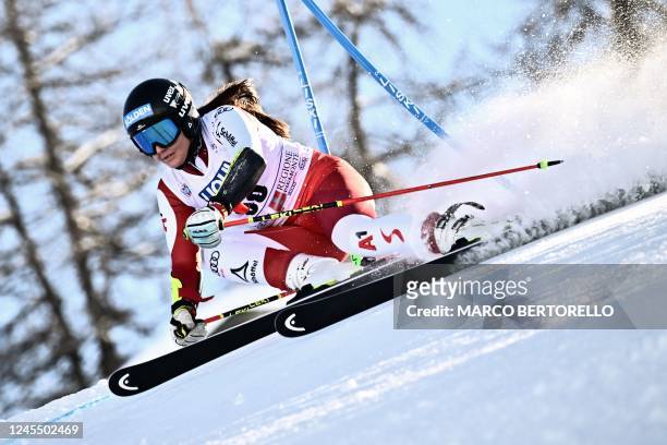 Austria's Franziska Gritsch competes in the first run of the Women's Giant Slalom event during the FIS Alpine ski World Cup in Sestriere, Piedmont,...