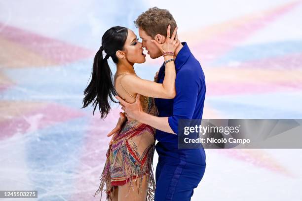 Madison Chock and Evan Bates of USA compete in the Ice Dance Rhythm Dance during day two of the ISU Grand Prix of Figure Skating Final.